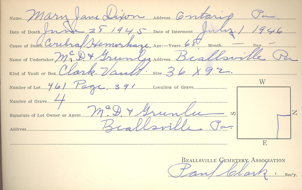 burial card